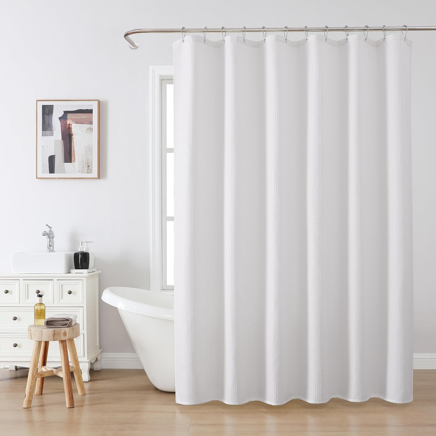 VANZAVANZU Waffle Weave Shower Curtain - 72x72 Inches White