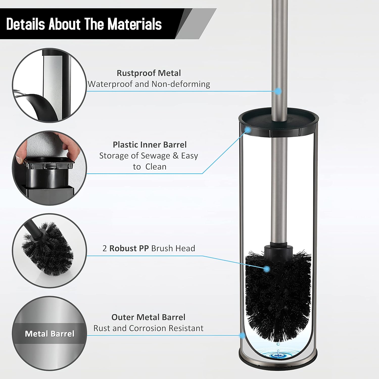 BGL Toilet Brush and Holder with Brushed Nickel Design