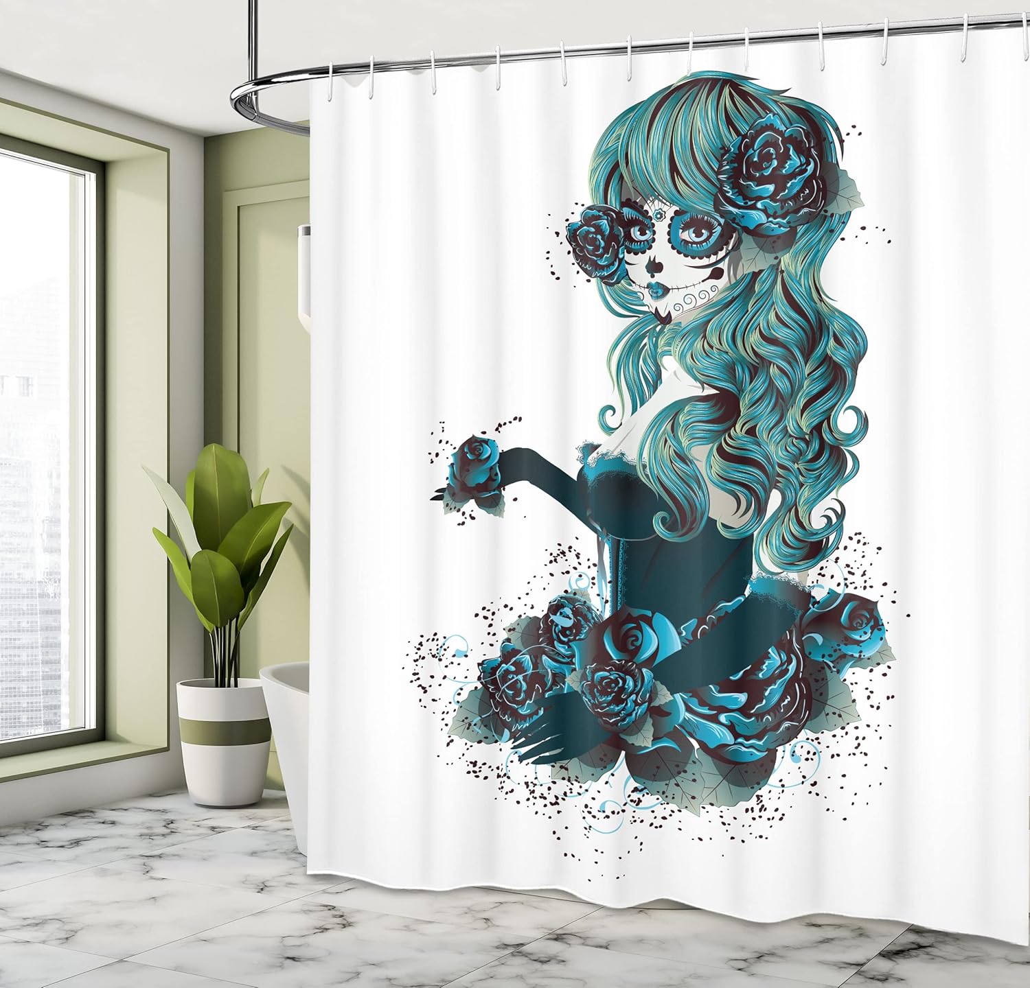 Ambesonne Skull Shower Curtain Set with Hooks