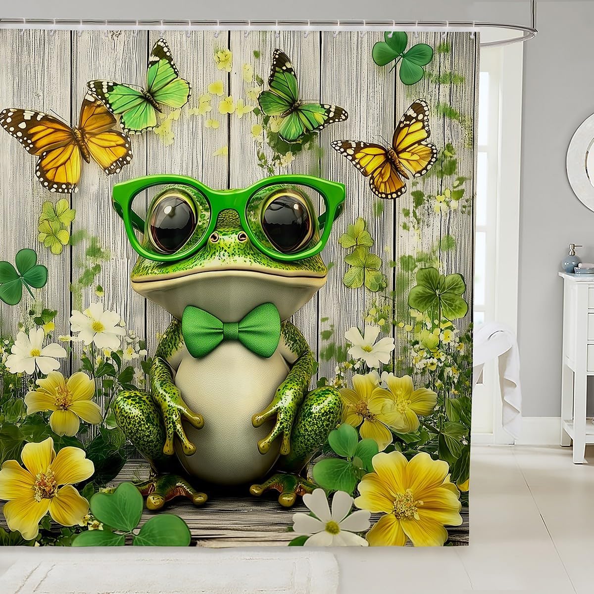Feelyou Frog Shower Curtain Set 72x84 Forest Green