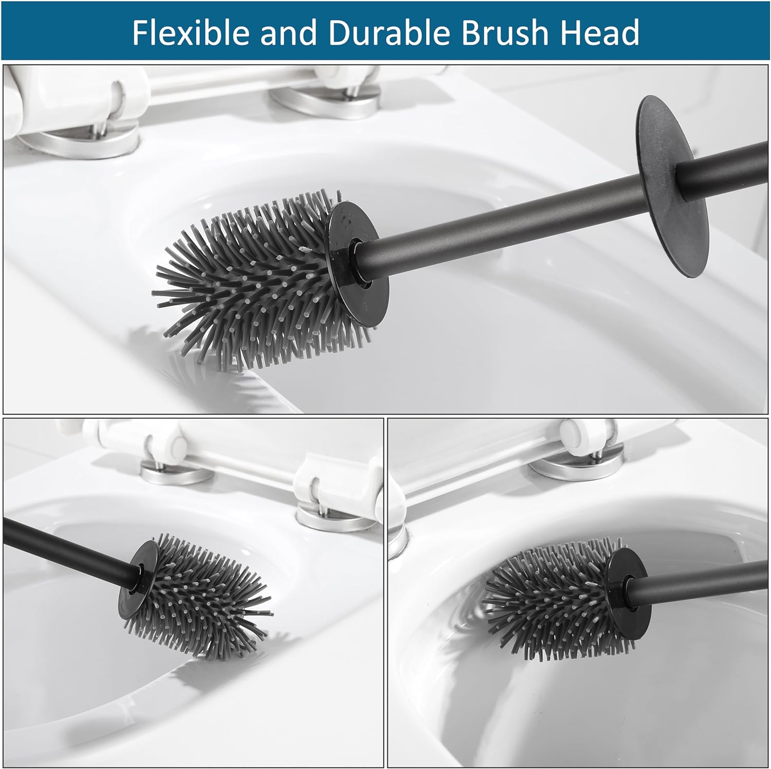BVL Toilet Brush and Holder Set Black Freestanding 1