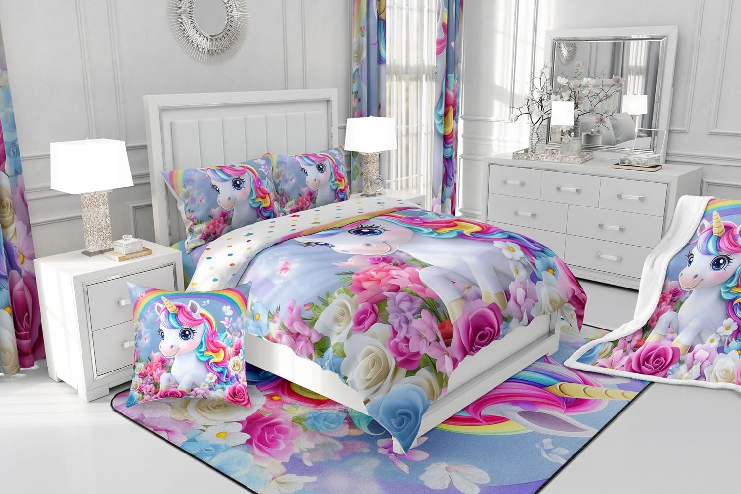 Feelyou Rainbow Unicorn Shower Curtain Set 1