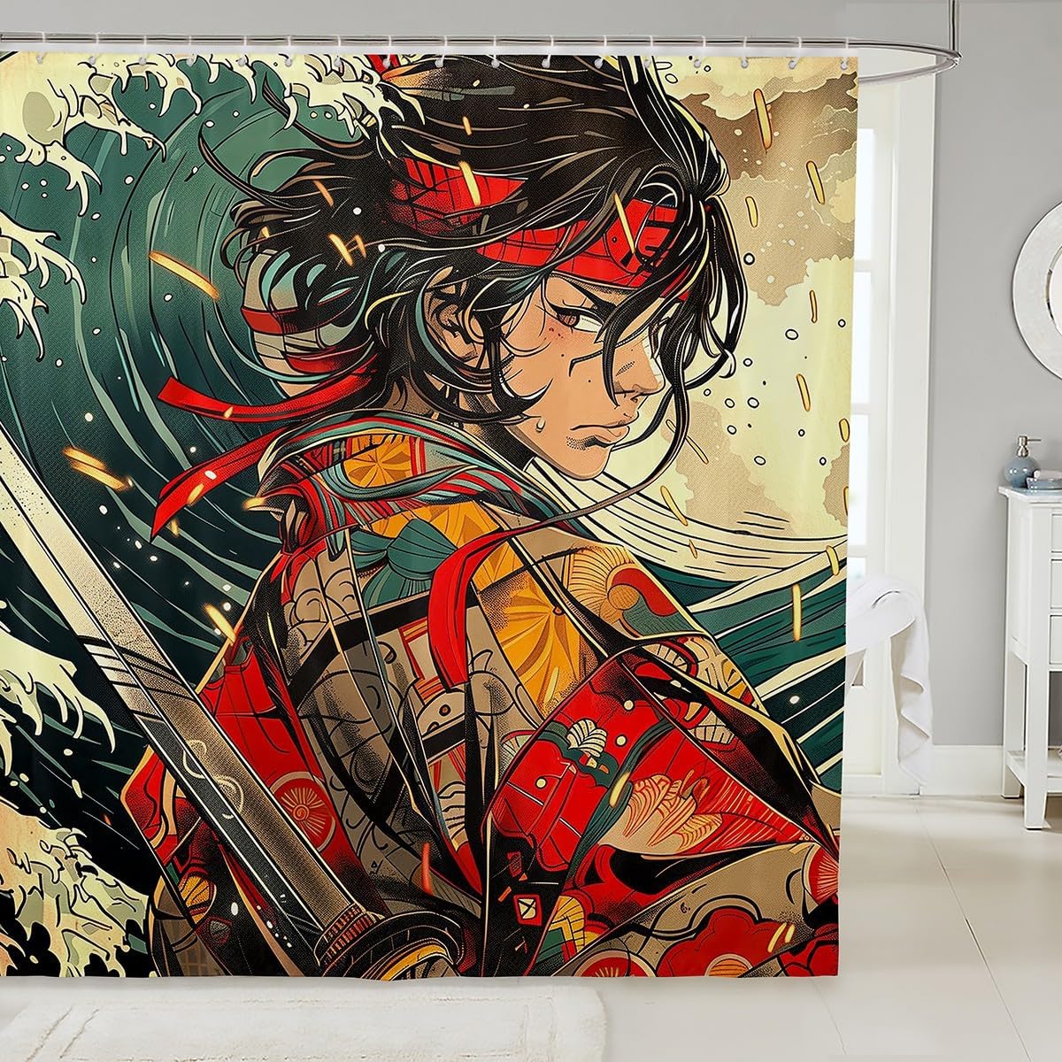 Erosebridal Samurai Anime Shower Curtain Set 72x72