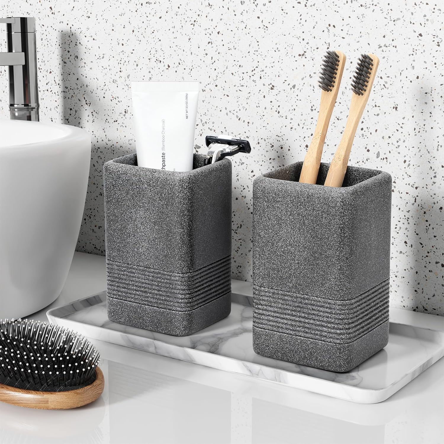 INIUNIK 2PCS Resin Toothbrush Holder Set Dark Grey