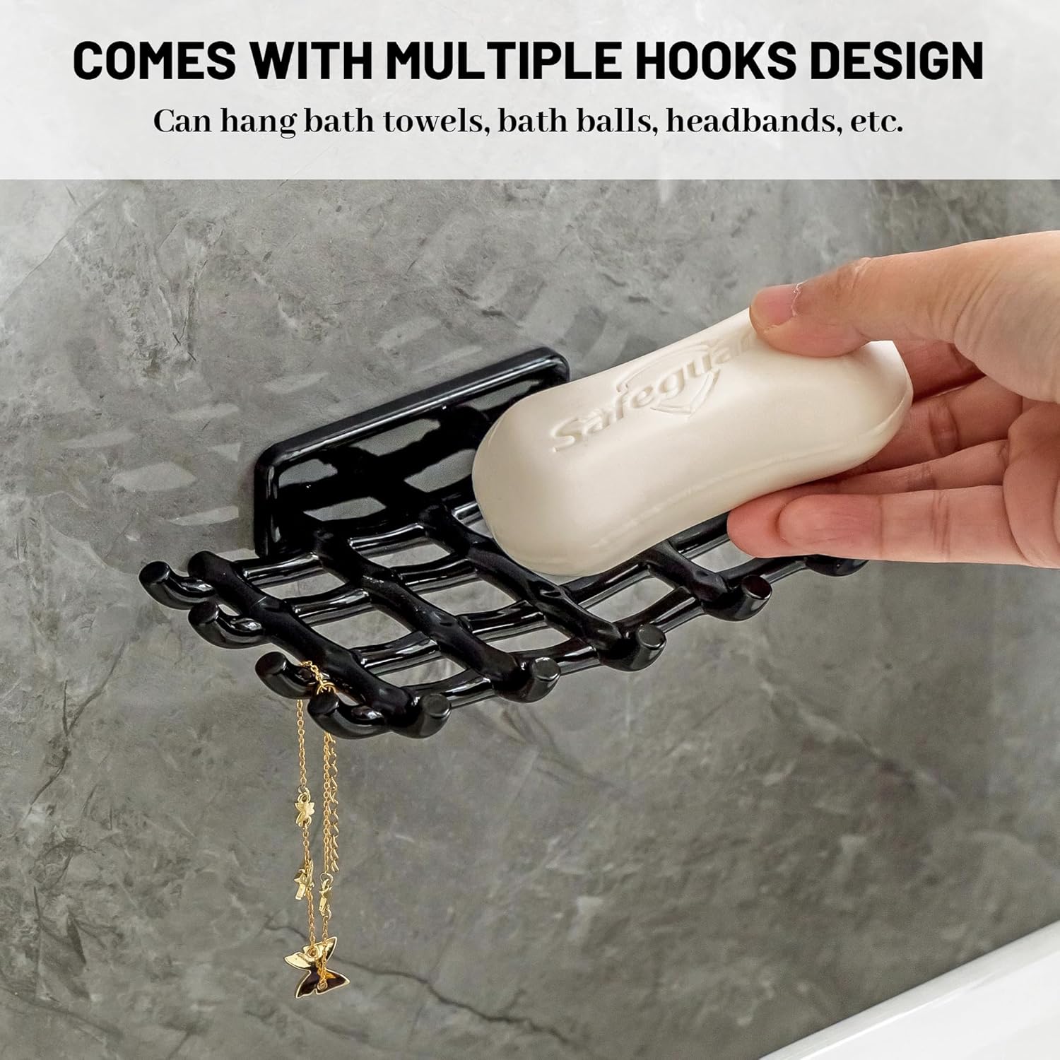 HASSLICKIT Soap Holder with Hooks 2 Pack Black