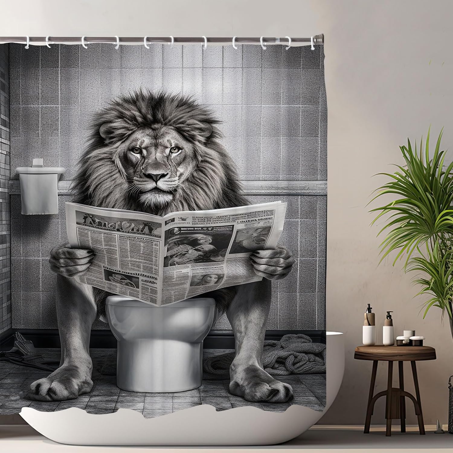 Funny Lion Shower Curtain Set for RV Travel