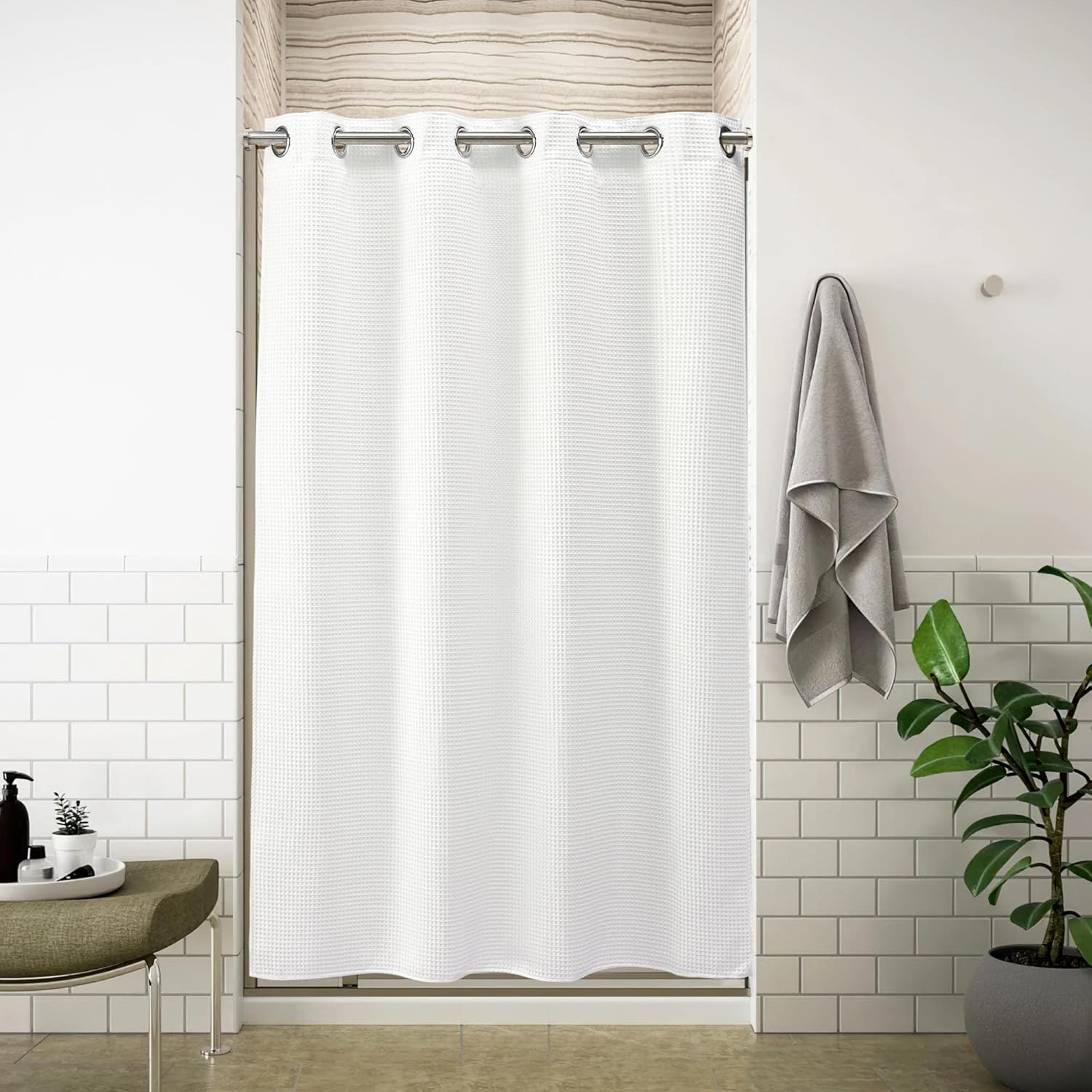 River Dream Shower Curtain Set with Snap-in Liner and Magnets