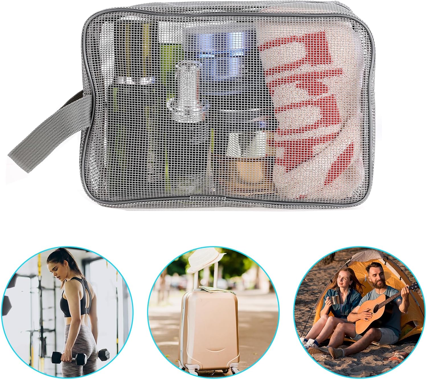 Mozeat Lens Mesh Shower Caddy Bag Tote Grey