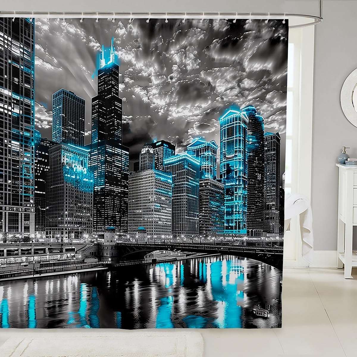 Feelyou Manhattan Night View Kids Shower Curtain Set