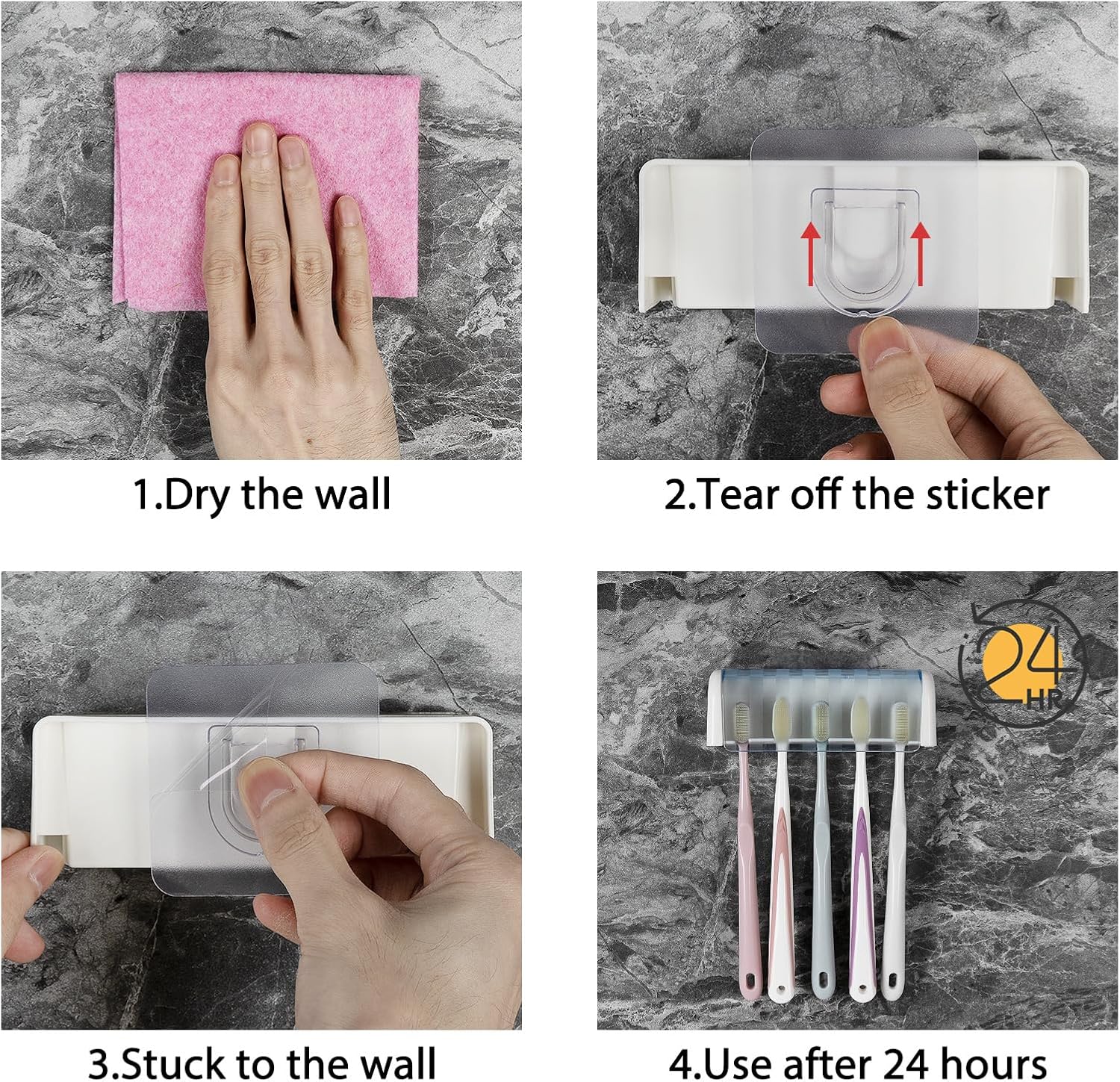 5 Slots Wall Mount Toothbrush Holder with Cover White Blue