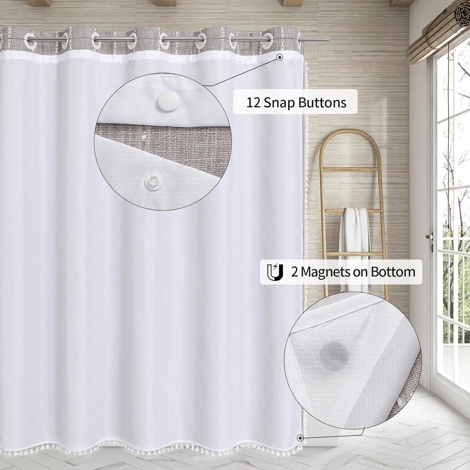 MitoVilla Boho Farmhouse Shower Curtain Set Grey Taupe 72x74