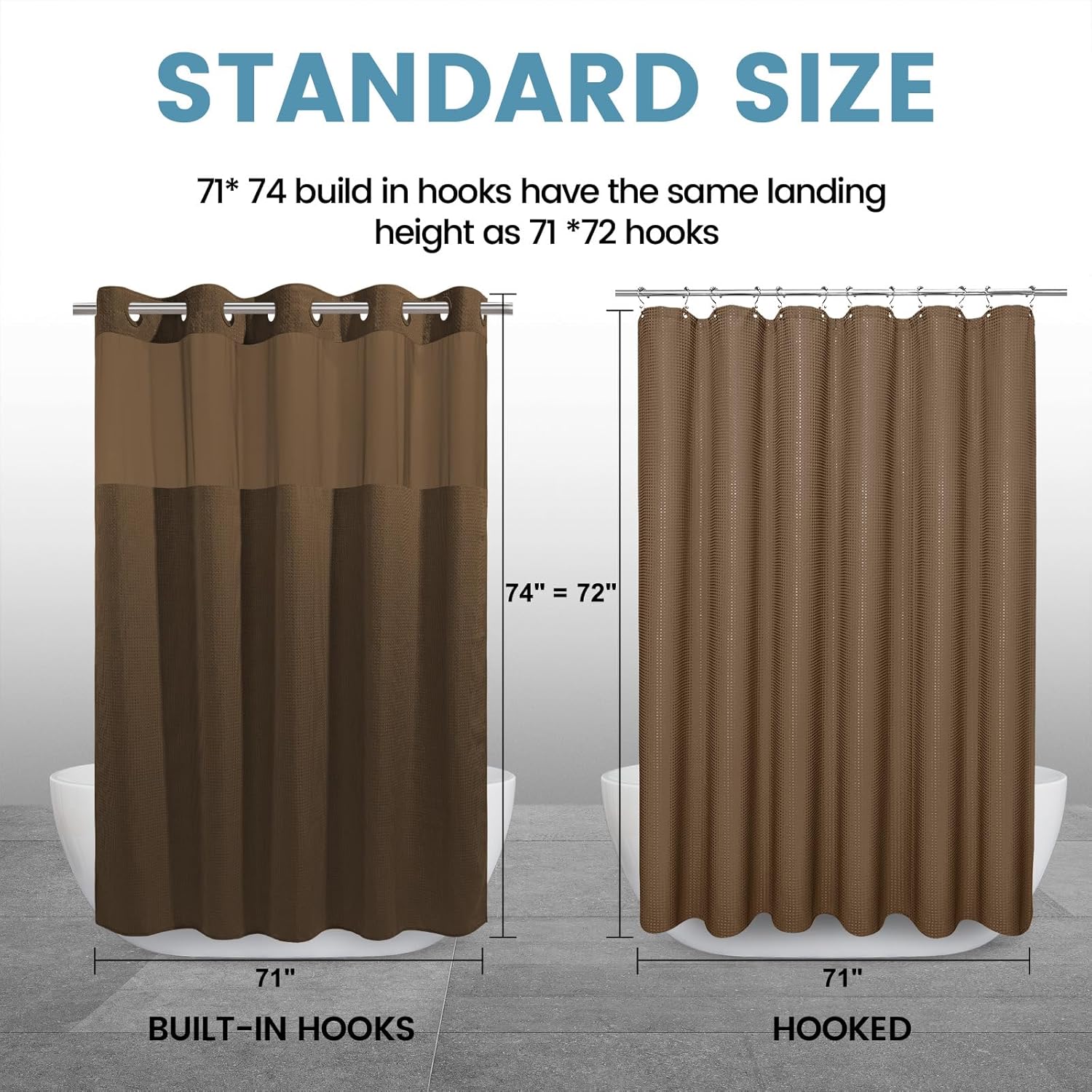 EUTXL Brown Waffle Shower Curtain with Snap Liner