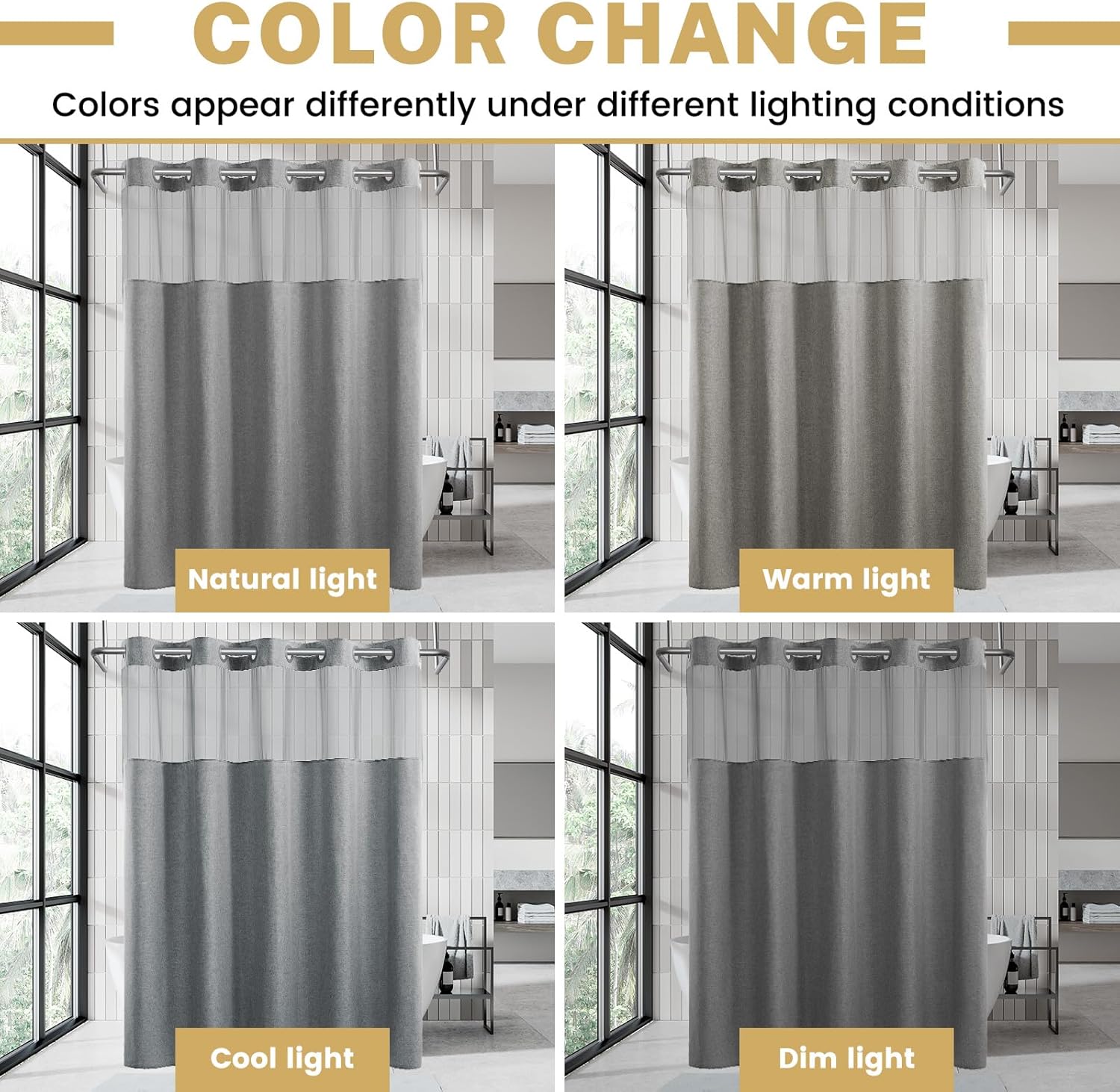 WONICY No Hook Shower Curtain Set with Liner Grey