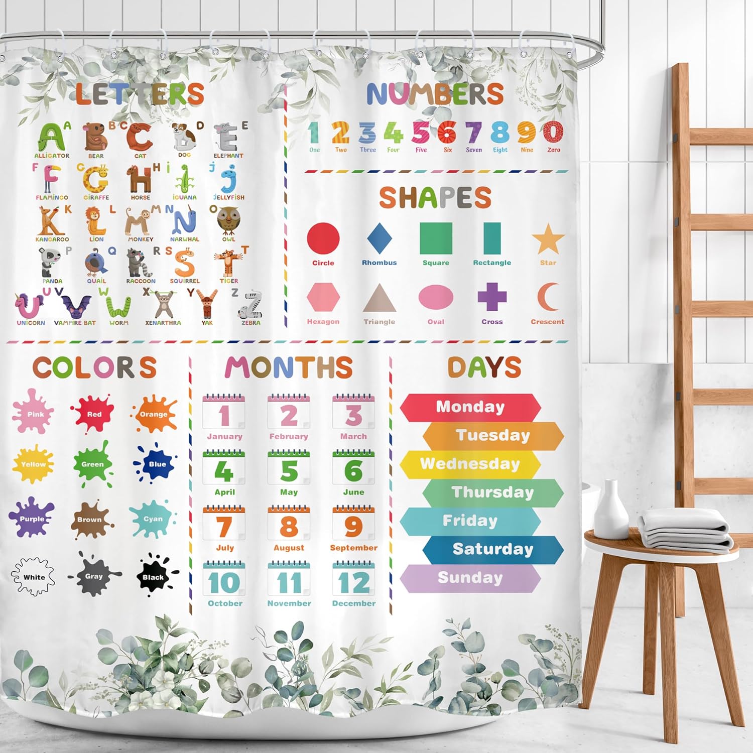 Mitpok Kids Alphabet ABC Cartoon Animal Shower Curtain