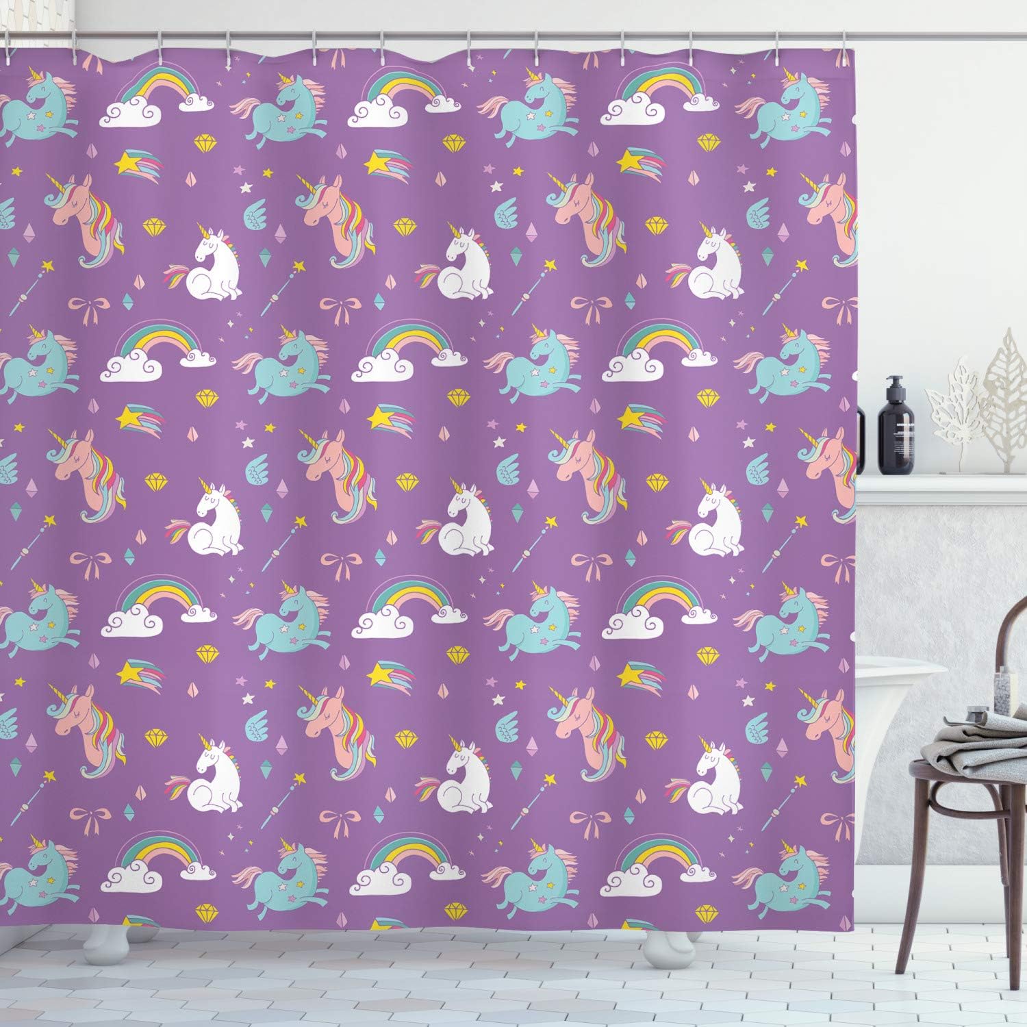 Ambesonne Magic Unicorn Rainbow Shower Curtain 69x84