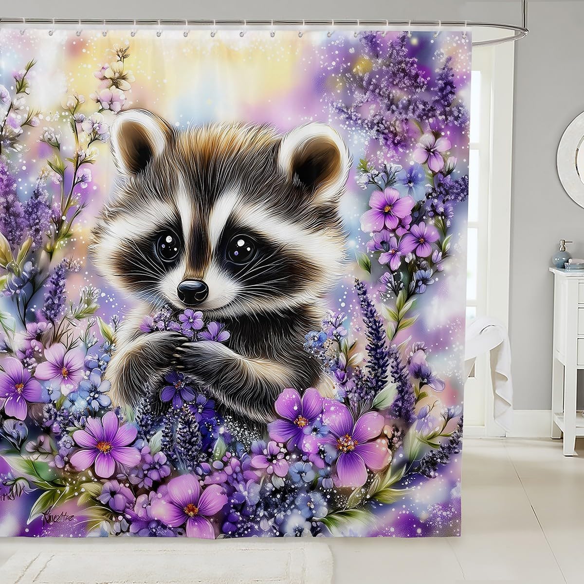 Feelyou Kids Raccoon Shower Curtain Set 72x72