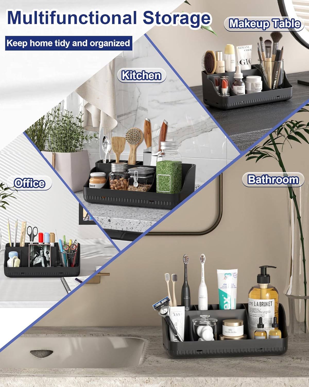 Homtalker 7-Slot Bathroom Counter Organizer with Anti-Slip Design