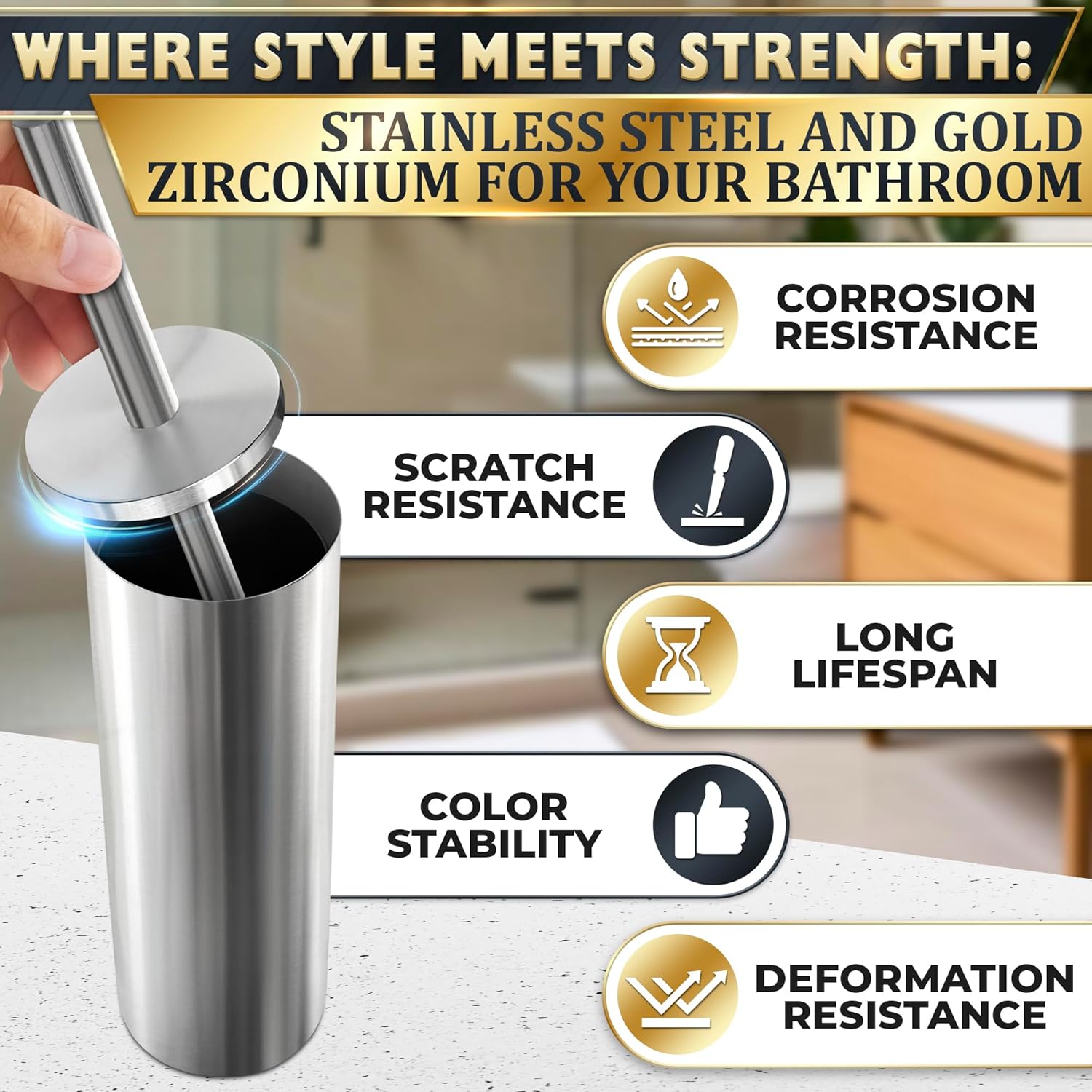 Novsix Stainless Steel Toilet Brush and Holder Set