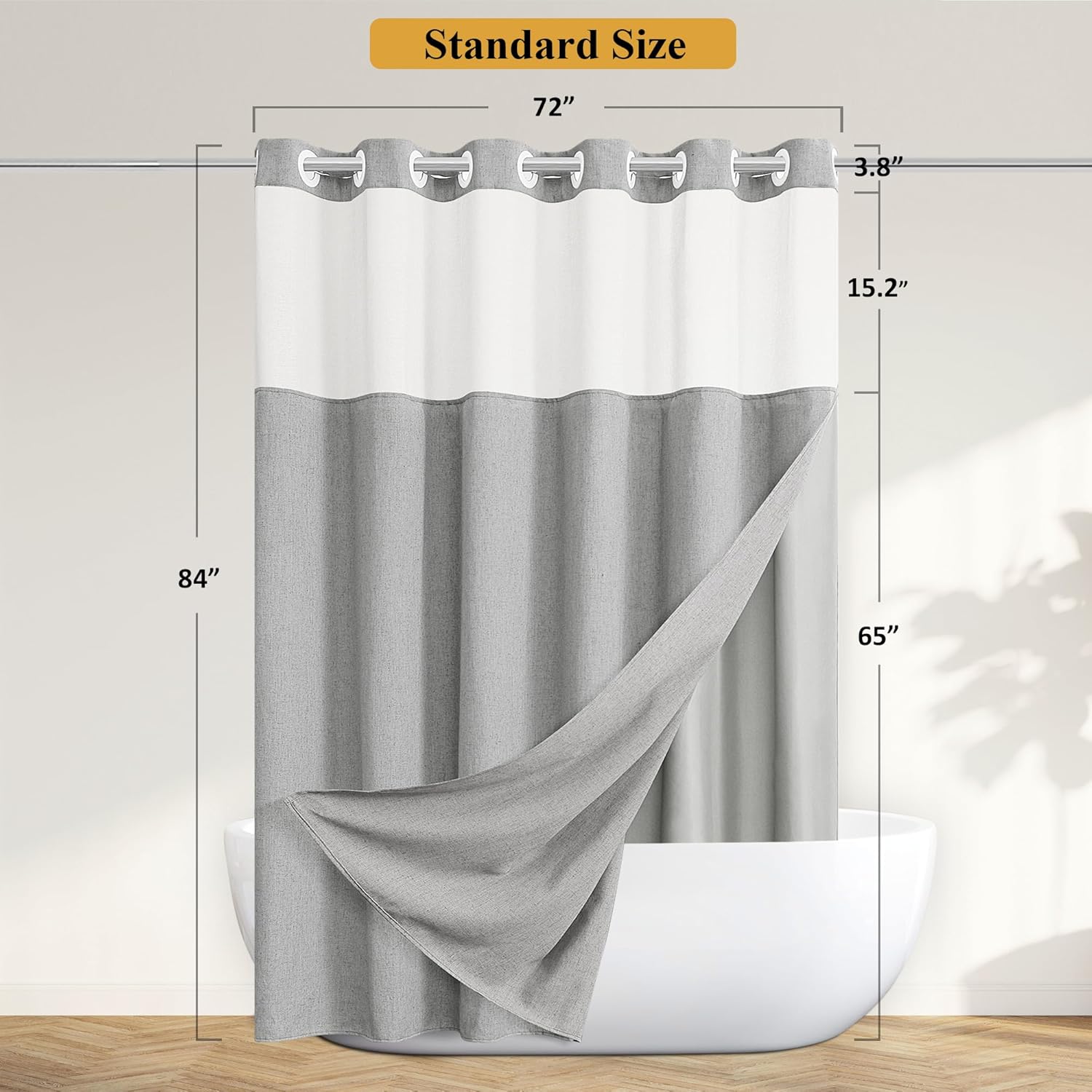 No Hooks Linen Shower Curtain Set Light Grey