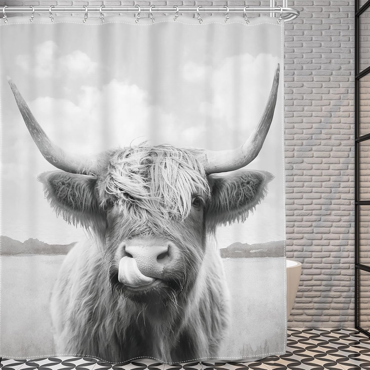 AMBZEK Farmhouse Highland Cow Shower Curtain Set 1