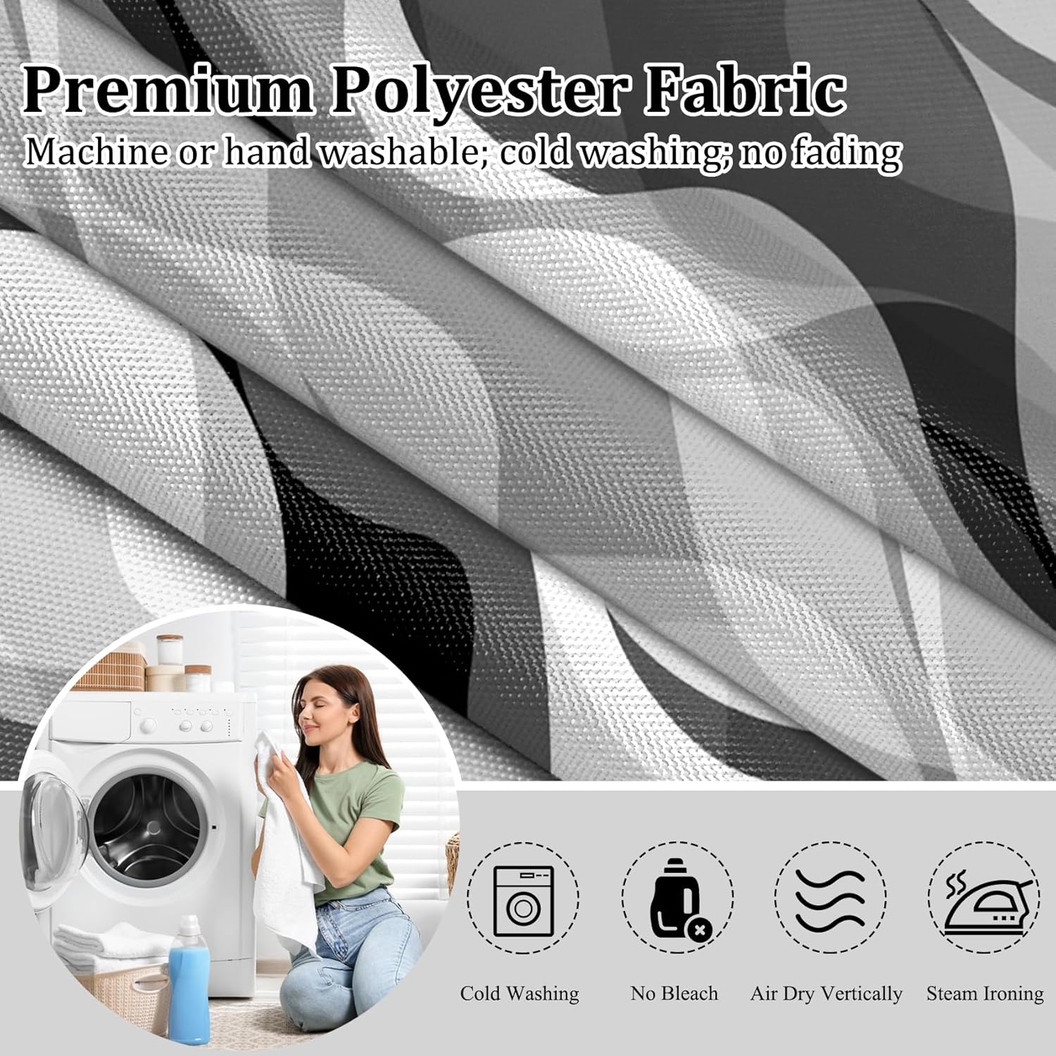 Velaequezii Grey Striped Shower Curtain Set 71x74 Inch