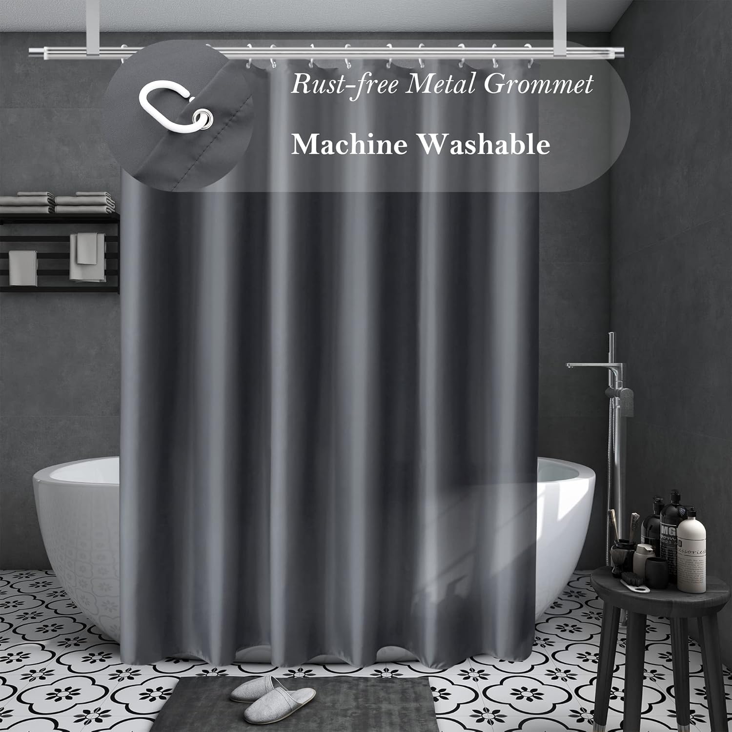 AooHome Extra Long Shower Curtain 72x84 Inch Dark Grey