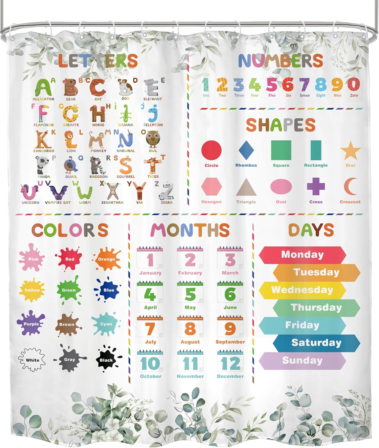 Mitpok Kids Alphabet ABC Cartoon Animal Shower Curtain