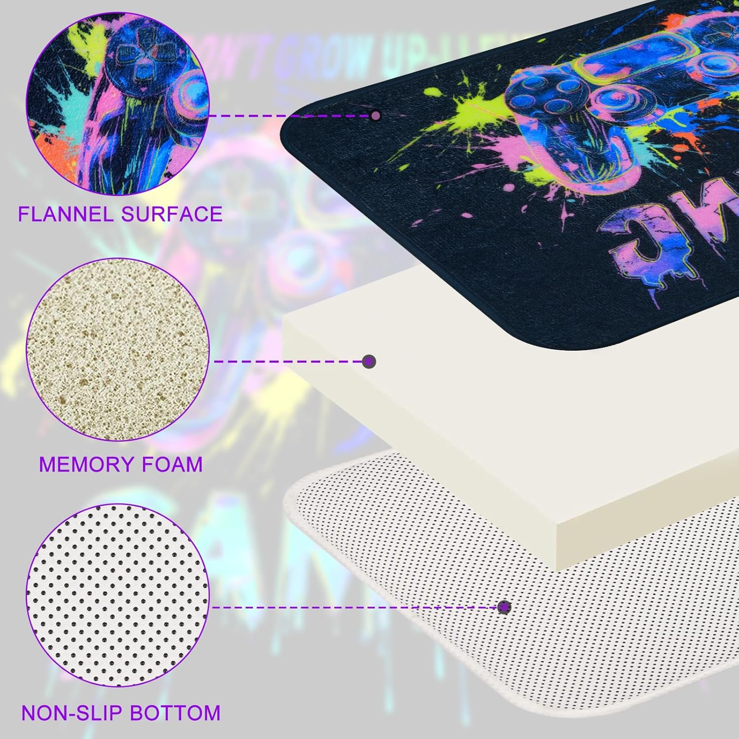 Likiyol 4 Pcs UV Reactive Blacklight Shower Curtain Set with Rugs