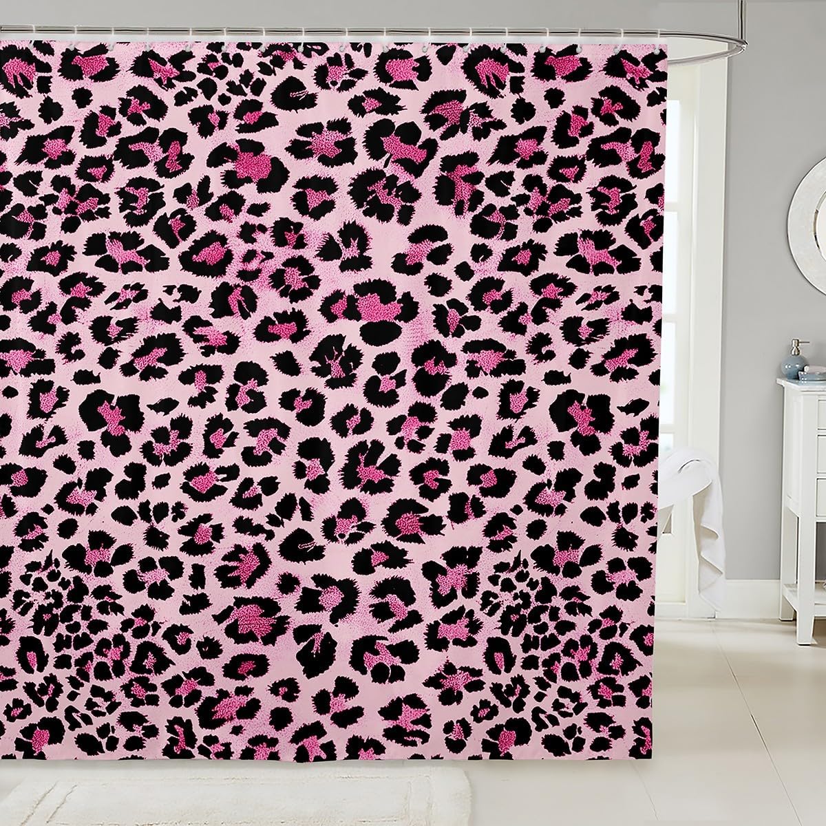 Feelyou Leopard Print Waterproof Shower Curtain Set 72x72