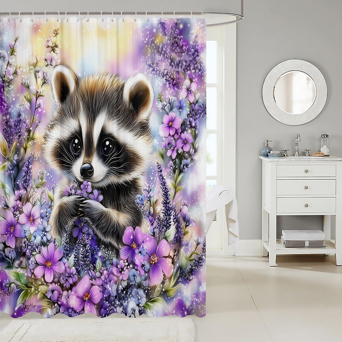 Feelyou Kids Raccoon Shower Curtain Set 72x72