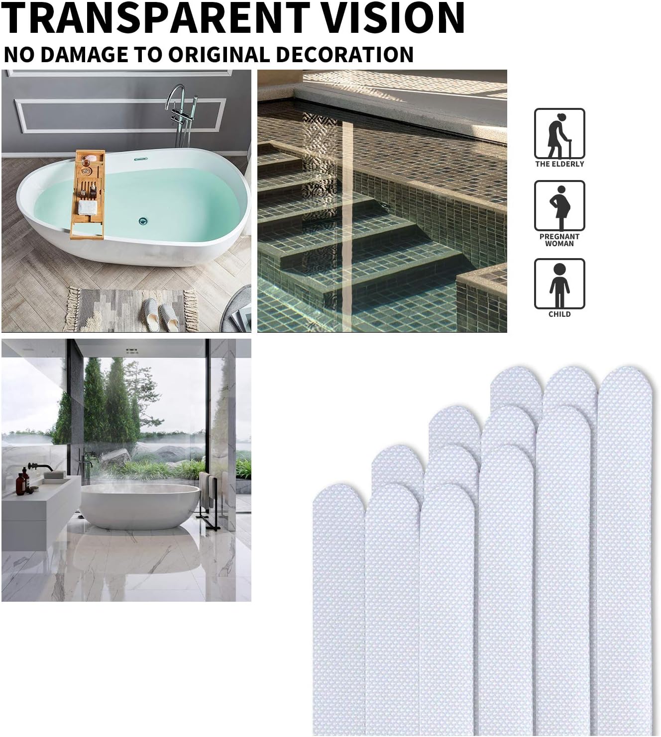 XURI Non-Slip Bathtub Stickers 12PCS Clear Safety Strips 1
