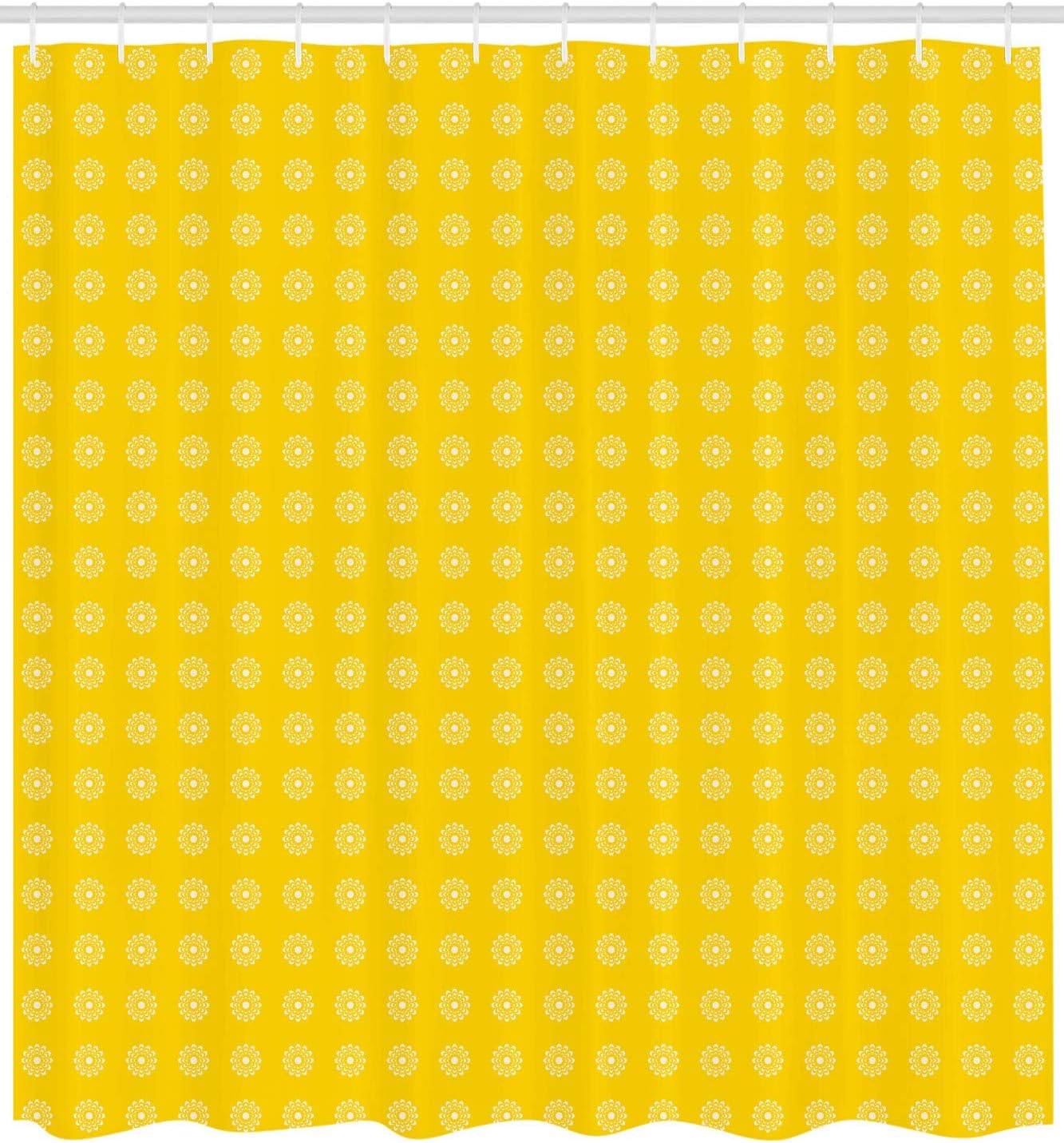 Ambesonne Yellow Retro Flower Shower Curtain Set with 12 Hooks