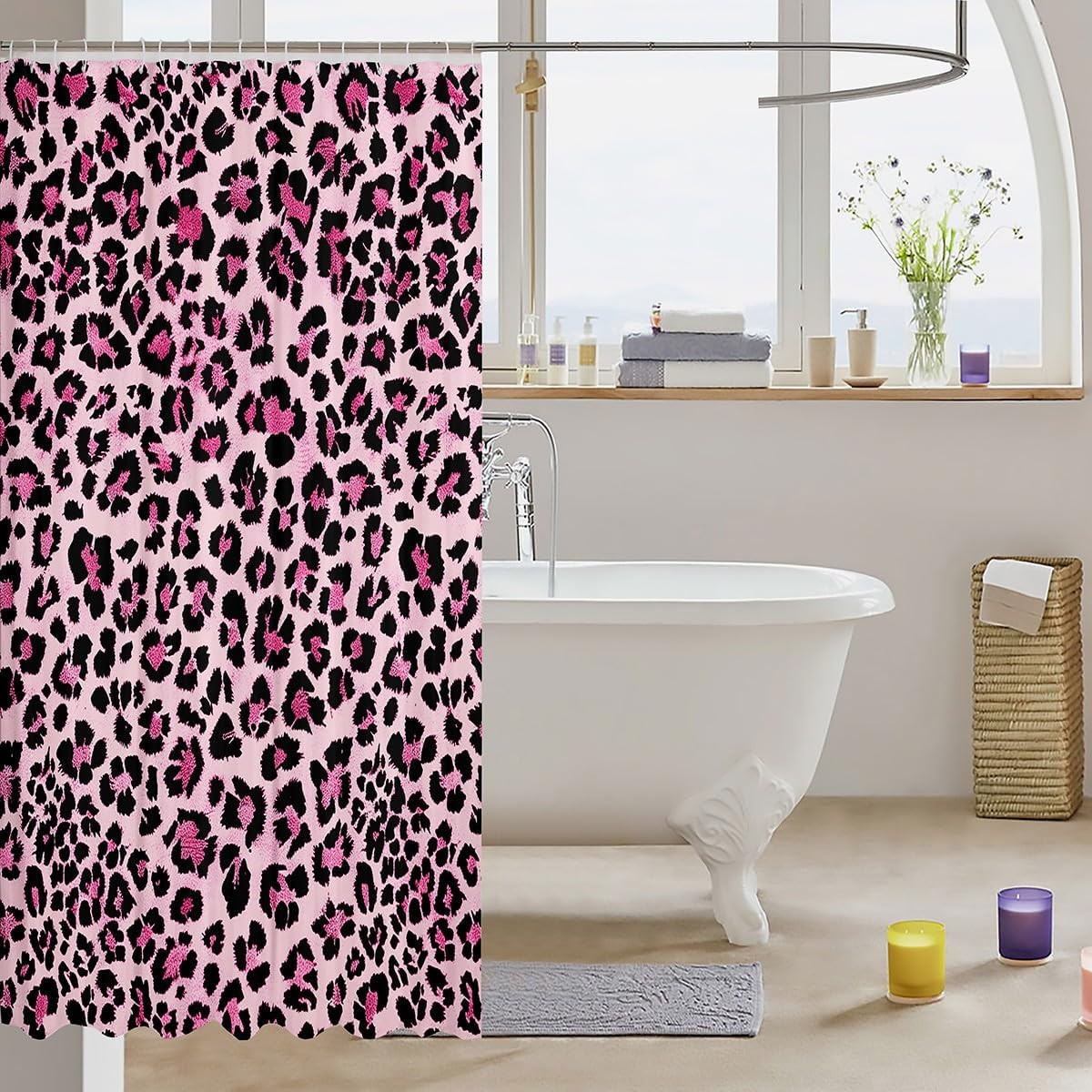 Feelyou Leopard Print Waterproof Shower Curtain Set 72x72