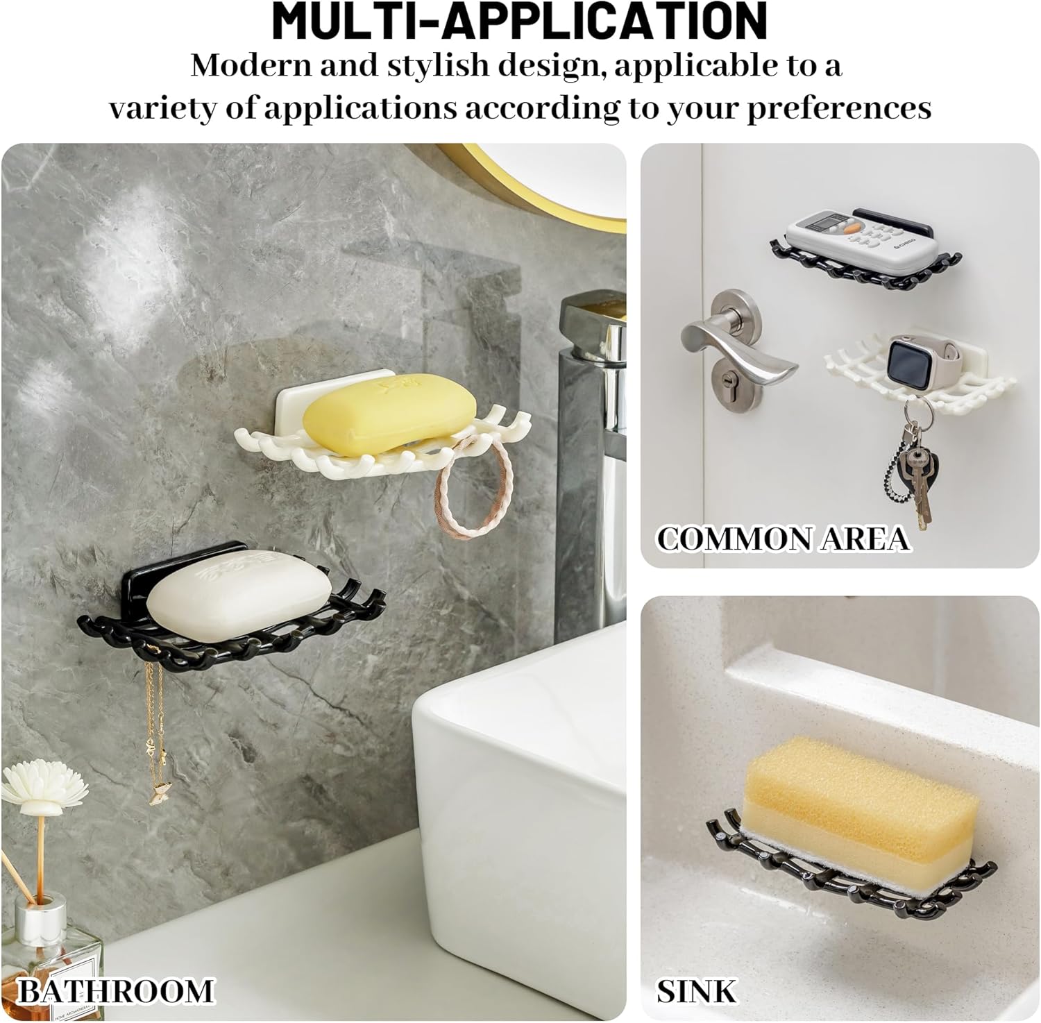 HASSLICKIT Soap Holder with Hooks 2 Pack Black