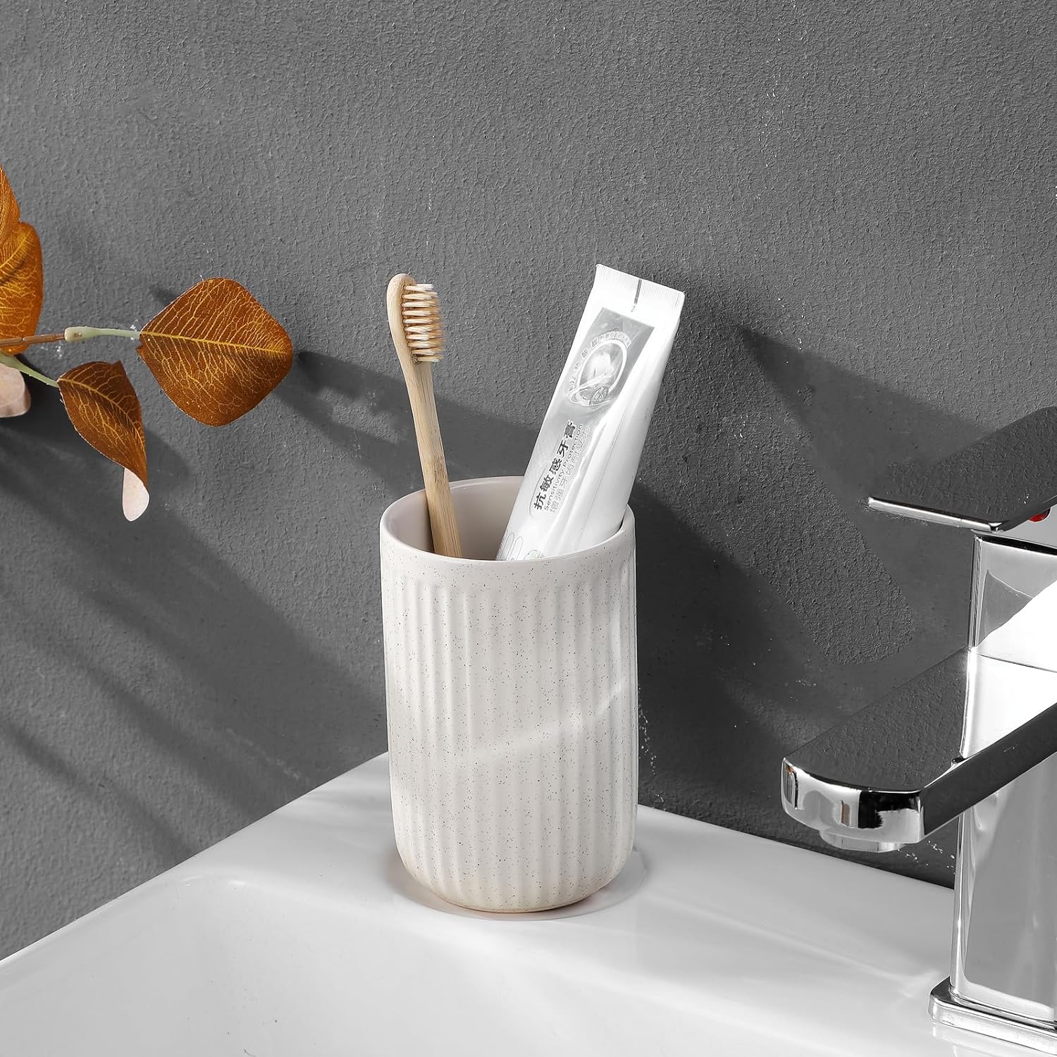 Sturdy Ceramic Toothbrush Holder - 1Pcs Reusable Bathroom Cup