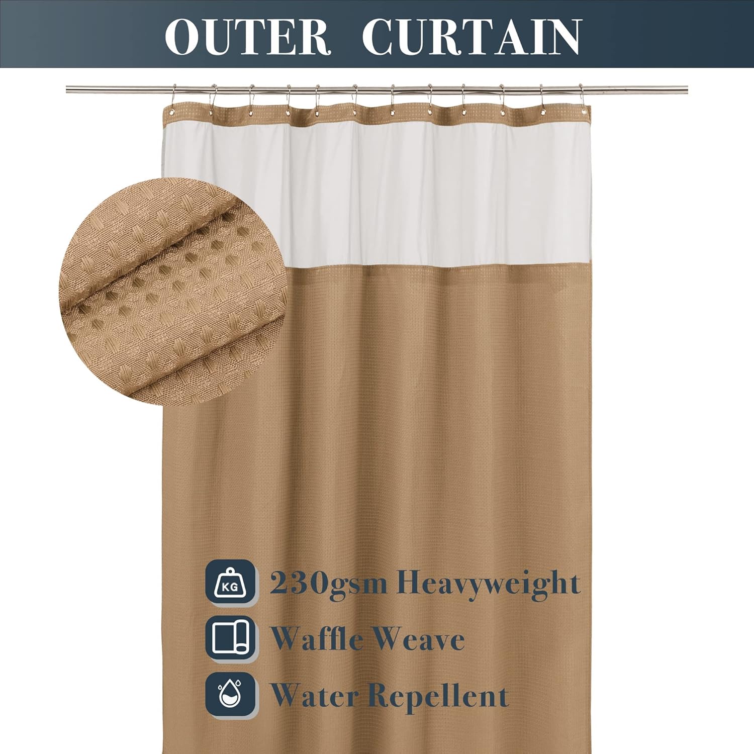 NY HOME Waffle Weave Shower Curtain Set - 71x72 Coffee Brown
