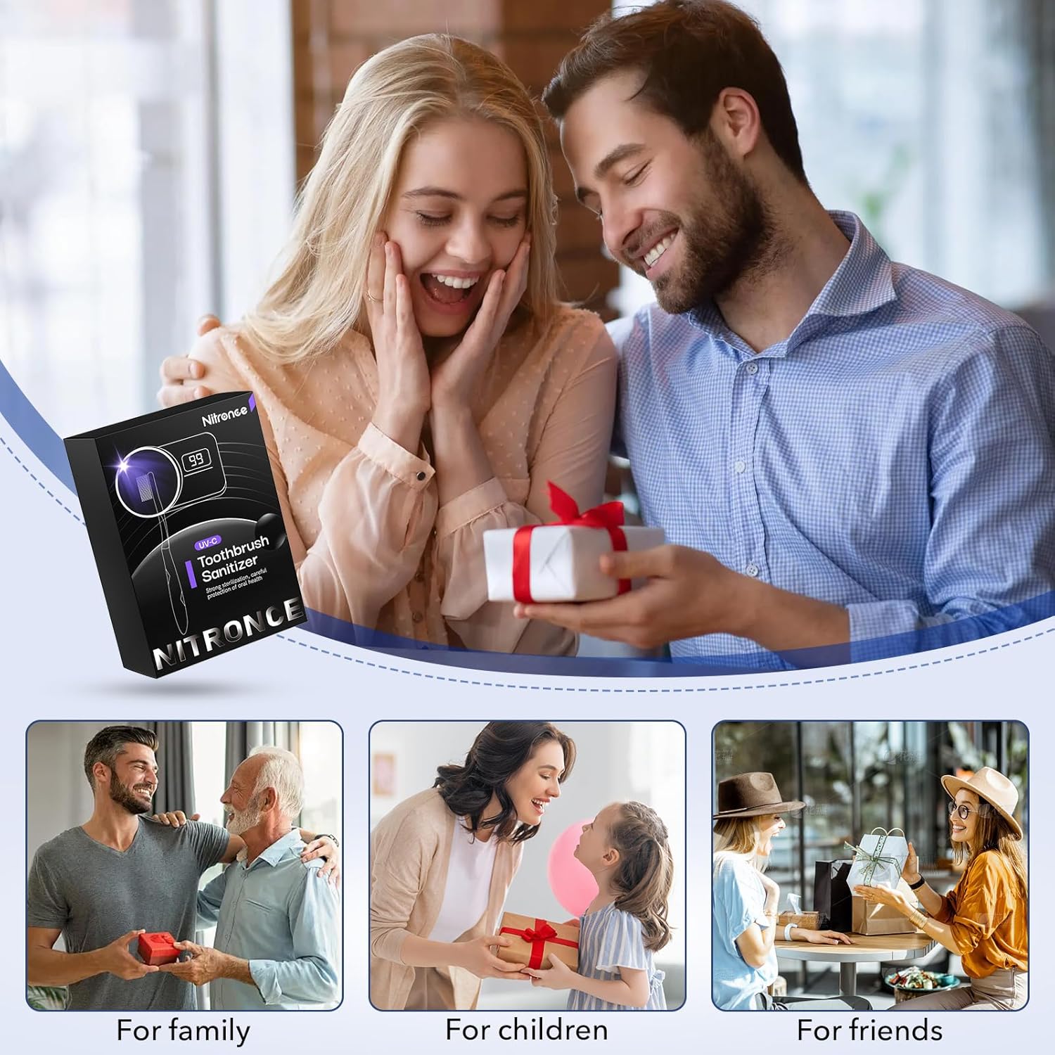 UV Toothbrush Cleaner Holder with Fan and Digital Display