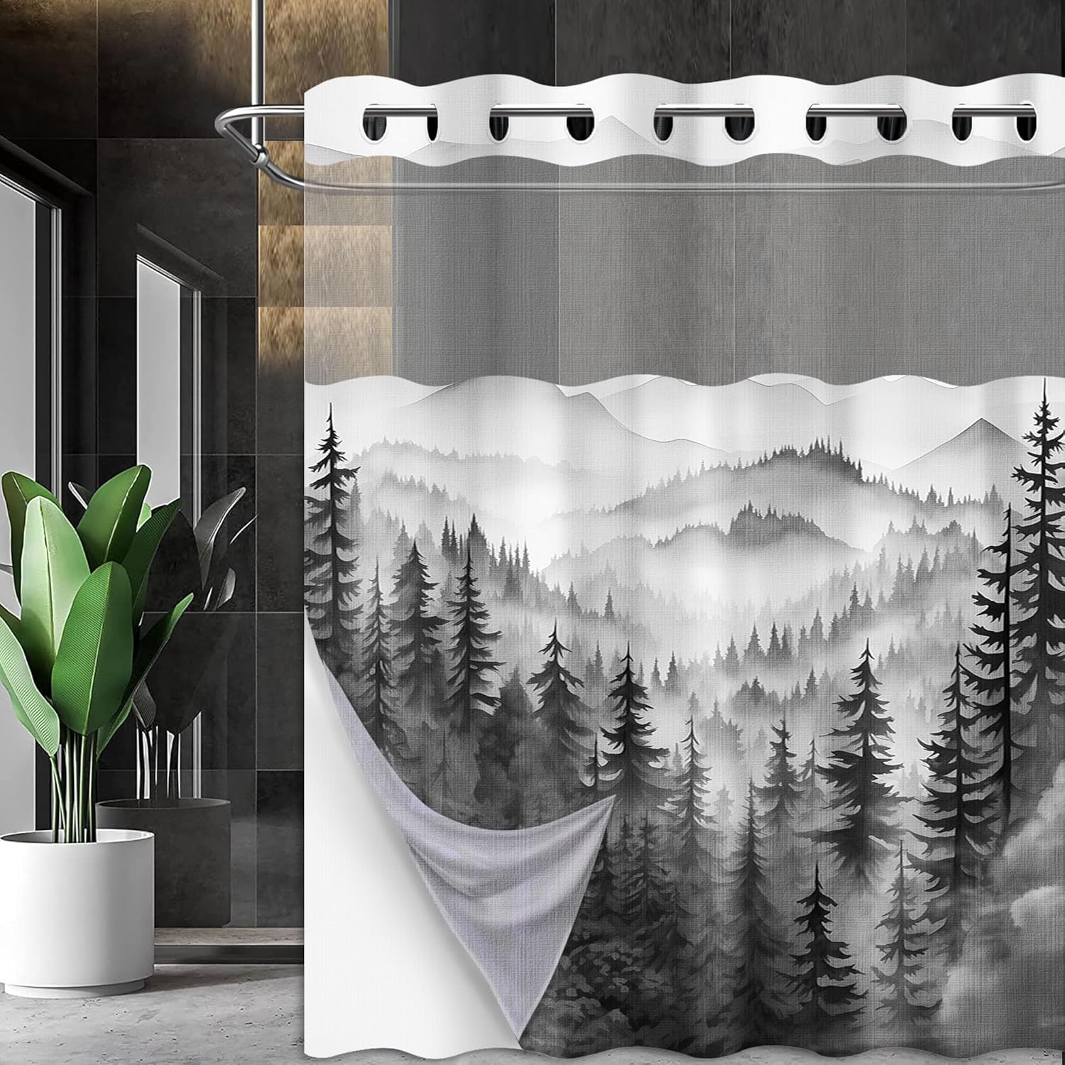 Forest Hookless Shower Curtain with Snap in Liner Set