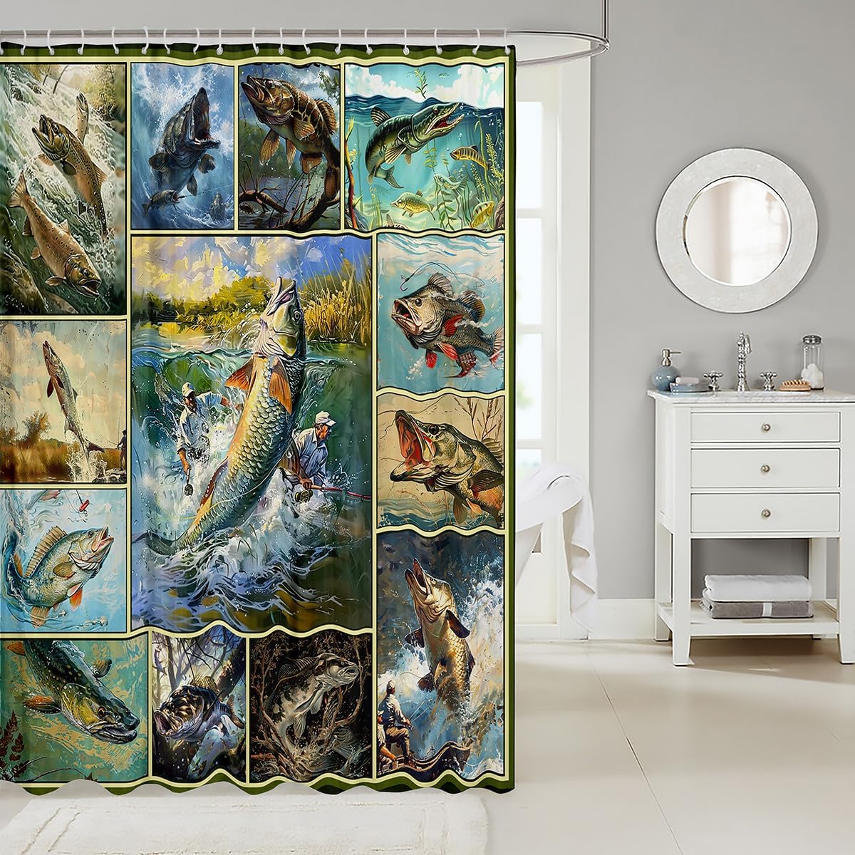 Feelyou Bass Fish Shower Curtain Set for Kids
