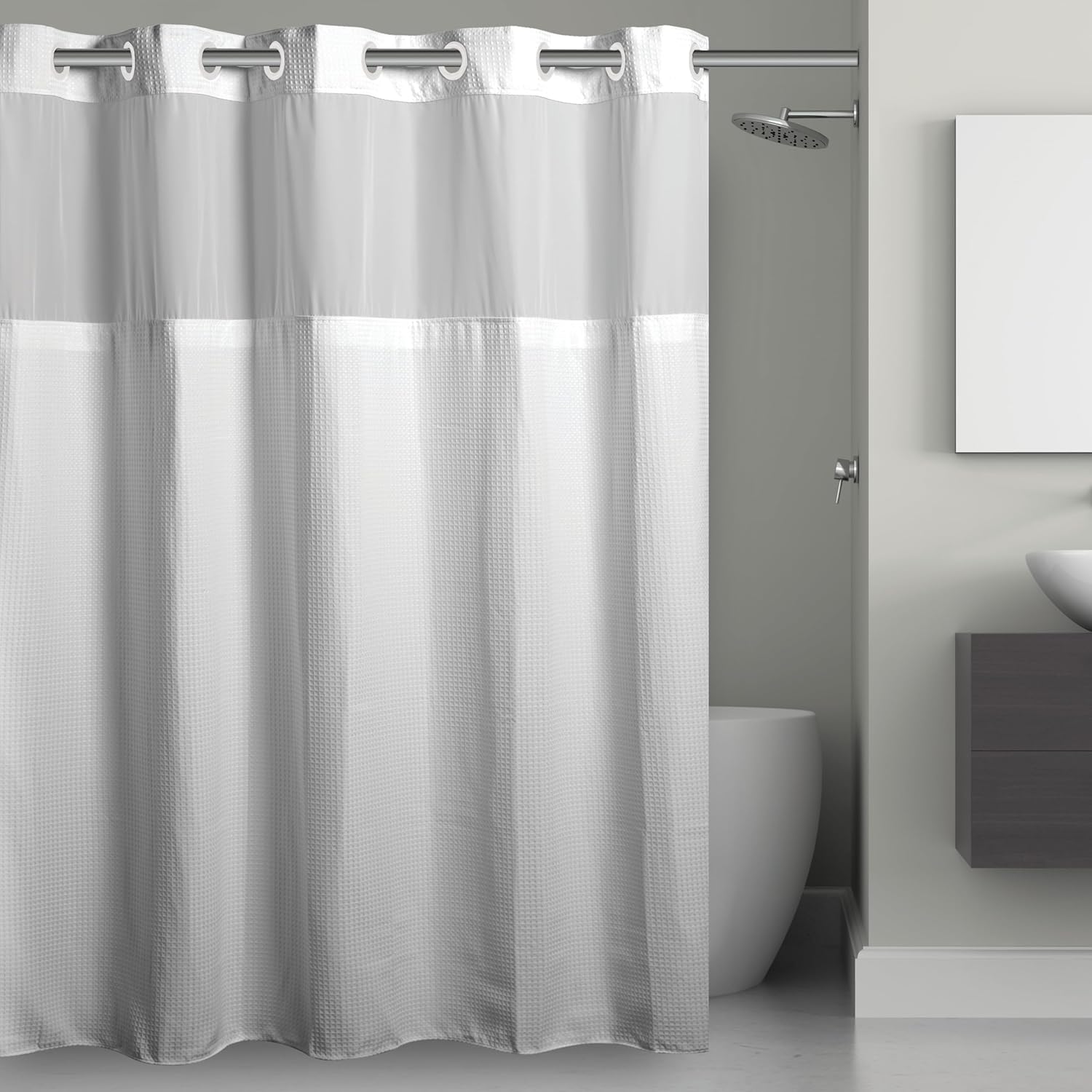 Hookless Hampton Bay 71 in Microfiber White Shower Curtain Set