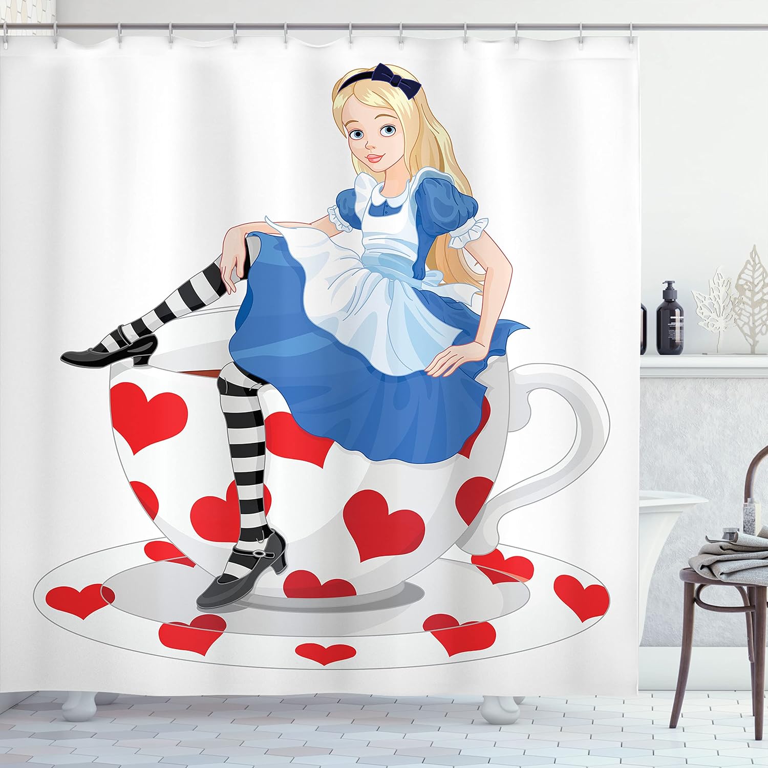 Ambesonne Alice in Wonderland Shower Curtain Set with Hooks