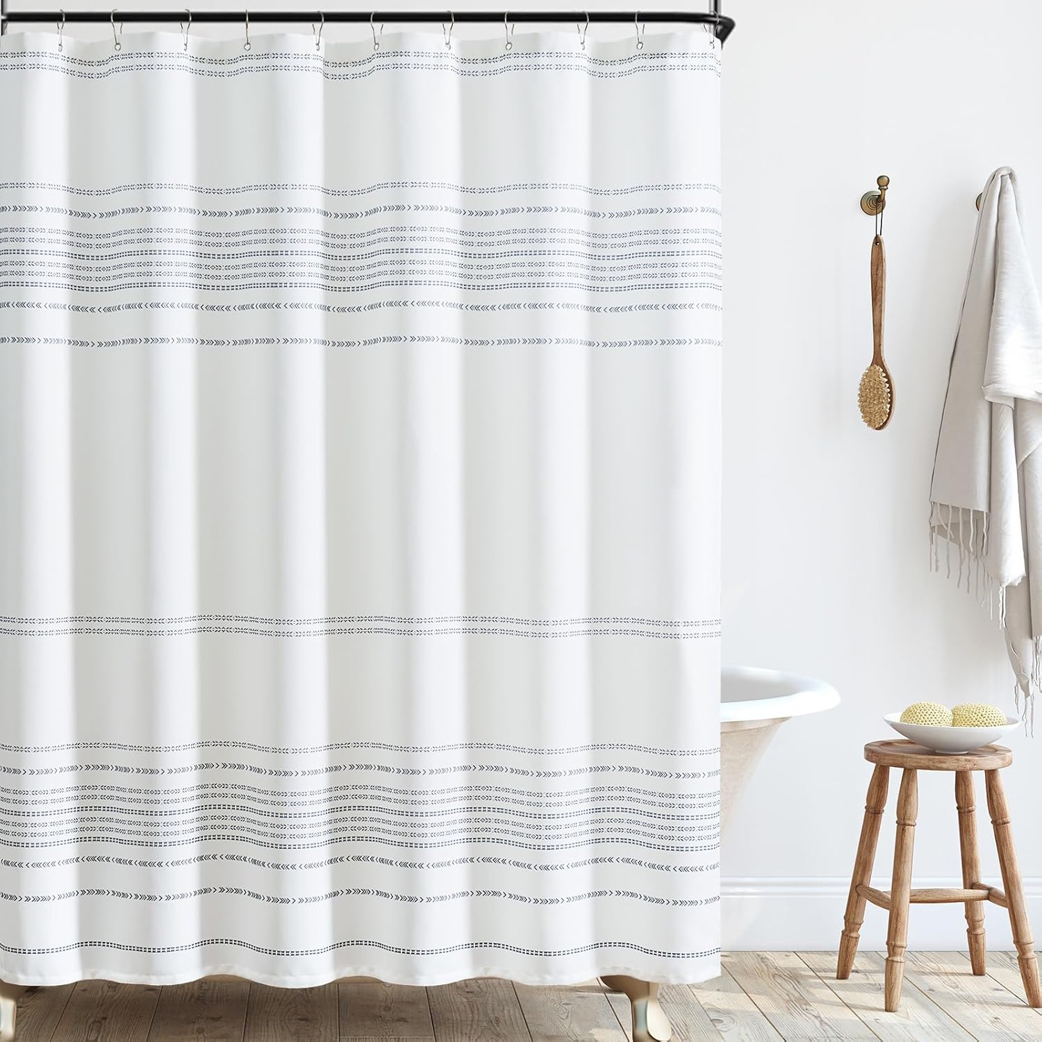 Jinchan Grey White Boho Stripe Shower Curtain Set 70x72 Inches Waterproof with Hooks