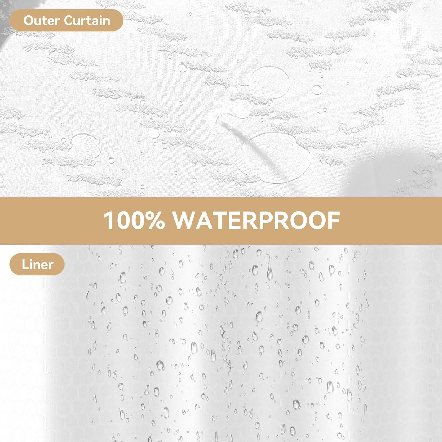 Aikku No Hook Shower Curtain Set with Mesh Top