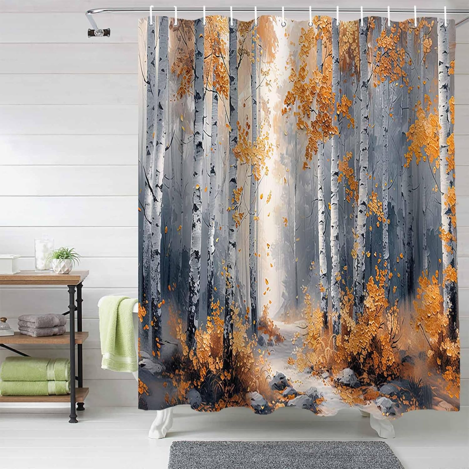 72 Inch Forest Art Shower Curtain Set with 12 Hooks