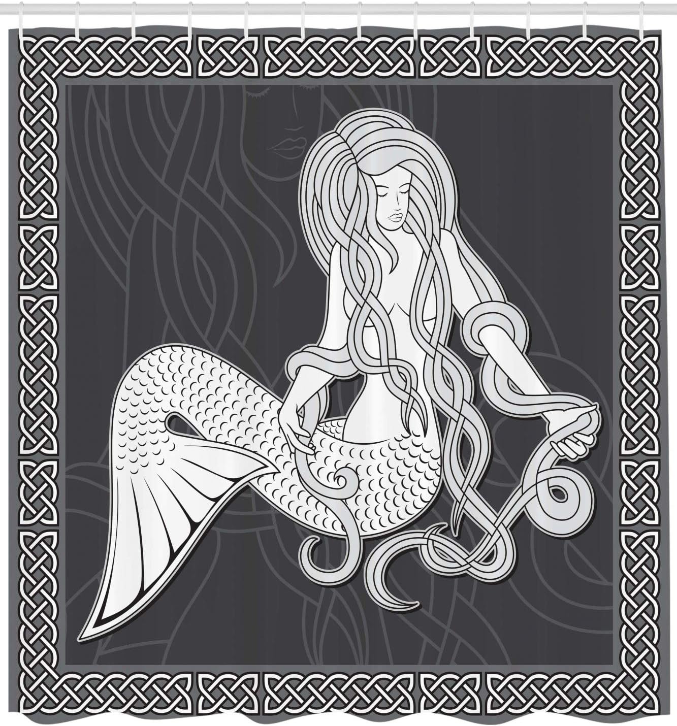 Ambesonne Mermaid Shower Curtain with Celtic Hooks