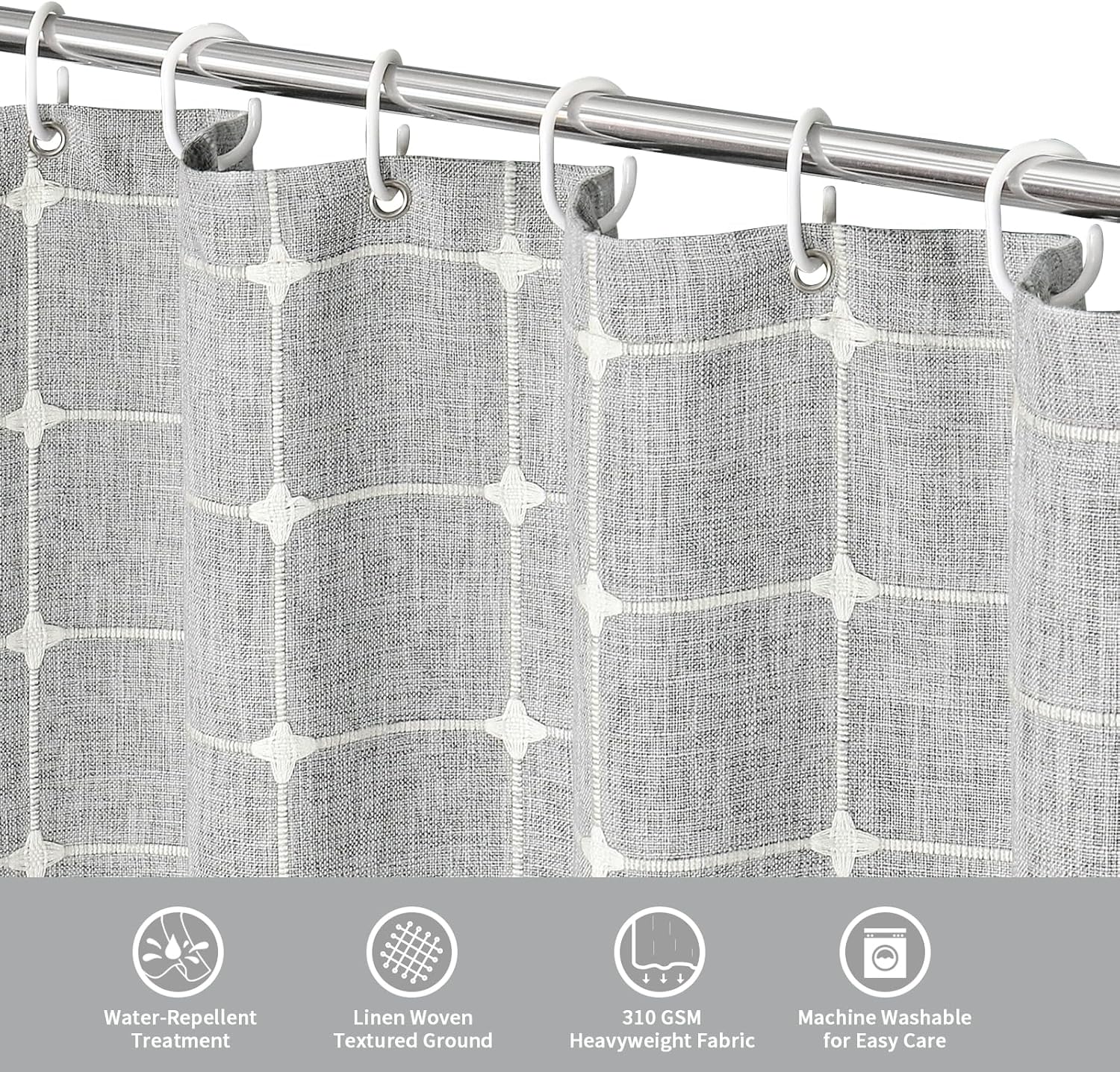 MitoVilla Grey Boho Narrow Shower Curtain Set