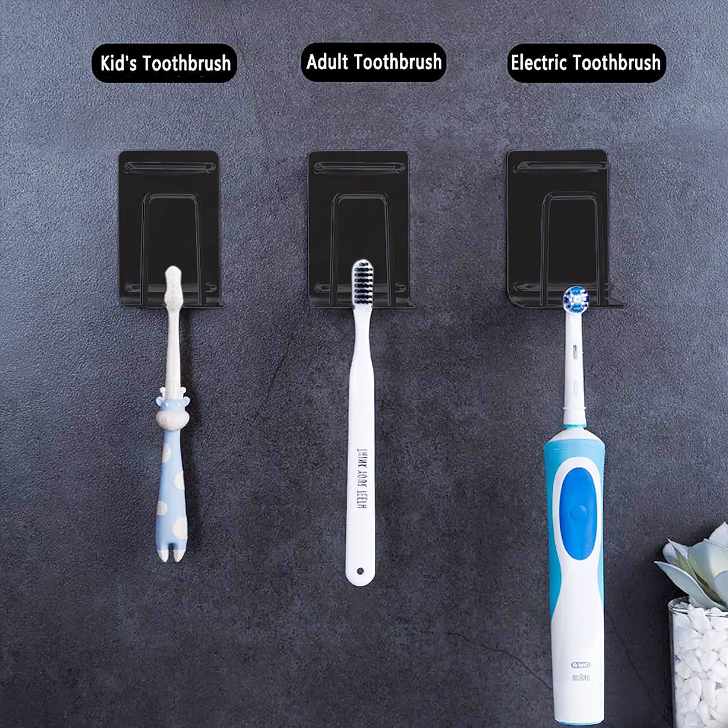 HANZE 3 in 1 Wall Mounted Toothbrush Holder 2 Pack Black