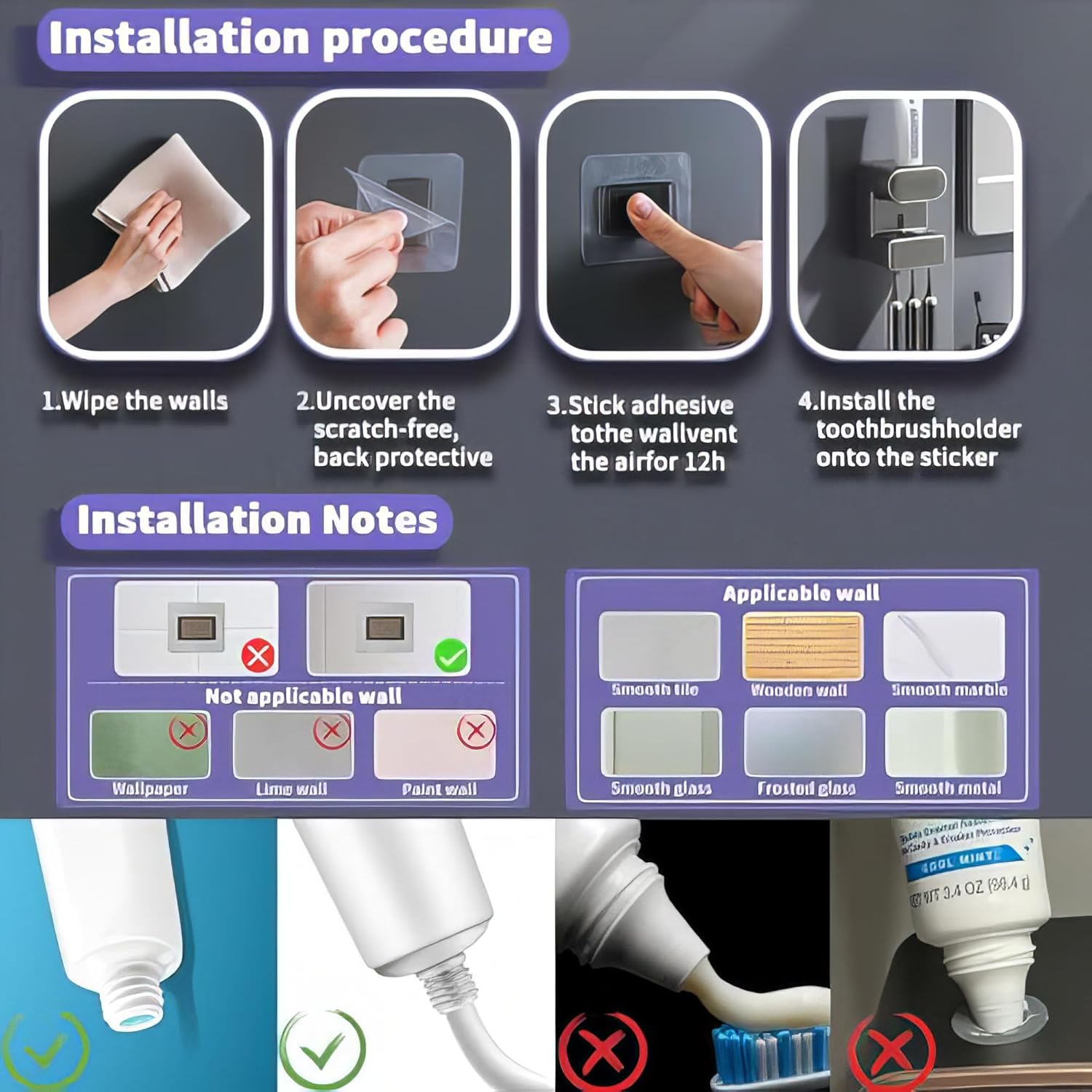 Automatic Toothpaste Dispenser with 3 Slots - Wall Mount Anti-Cross Contamination