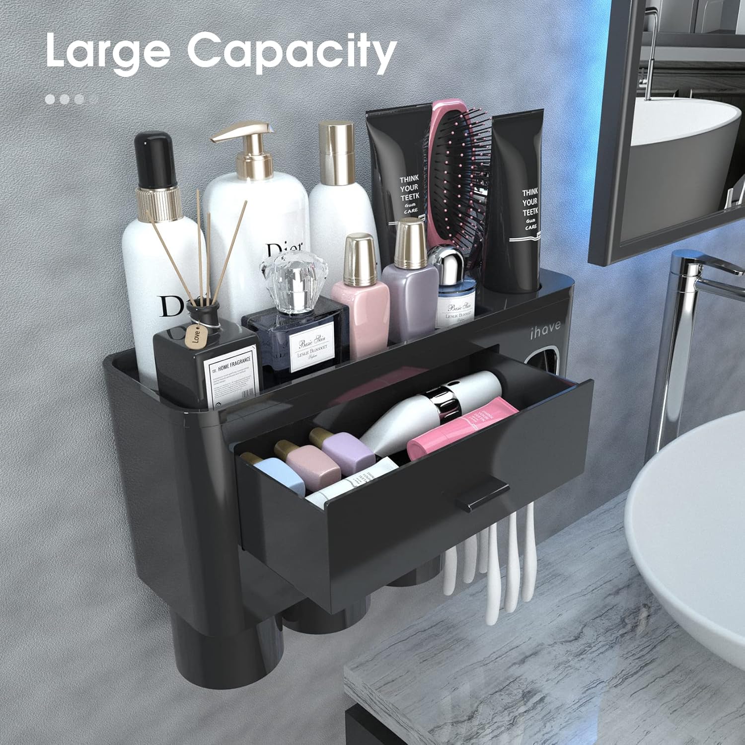 iHave Wall Mounted Toothbrush Holder with Dispenser and Drawer