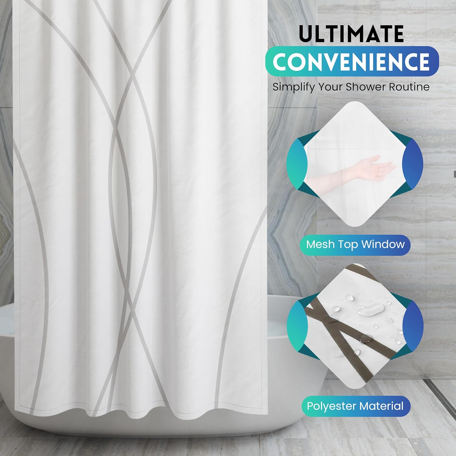 Alta Living No Hook Shower Curtain Set - White 71x74 Inches